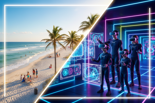 AI generated image of cocoa beach and family playing vr