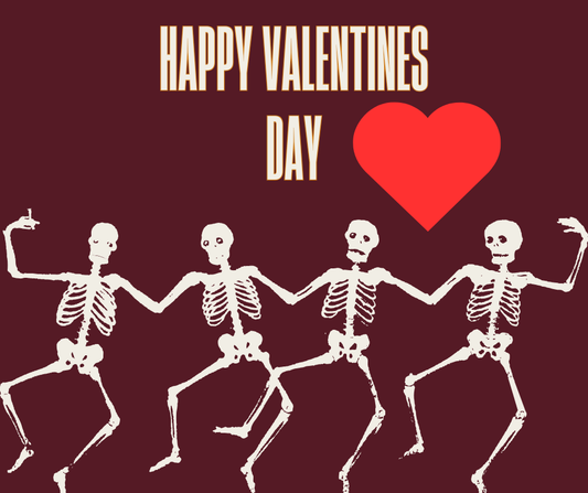 Skulls dancing, happy valentines day text