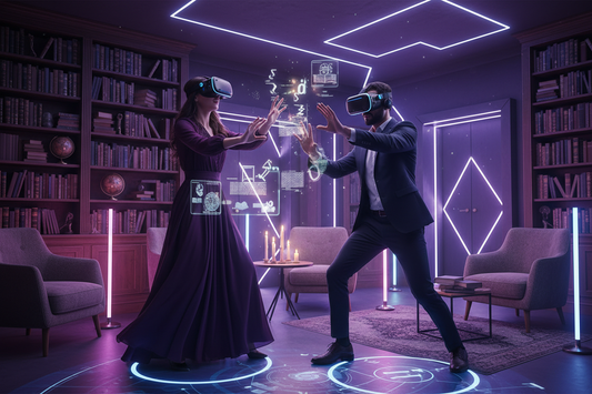 Two people on a date wearing headsets