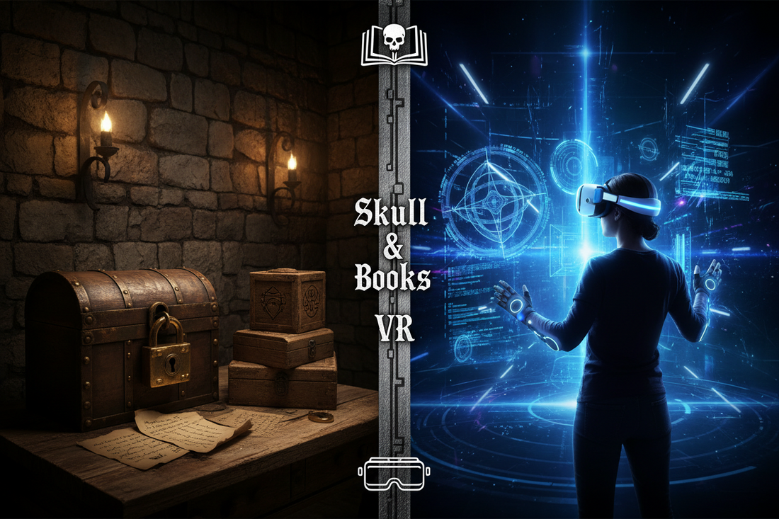 AI generated image, Traditional escape room vs VR escape room
