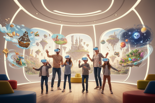AI generated image of people of all ages in VR headsets